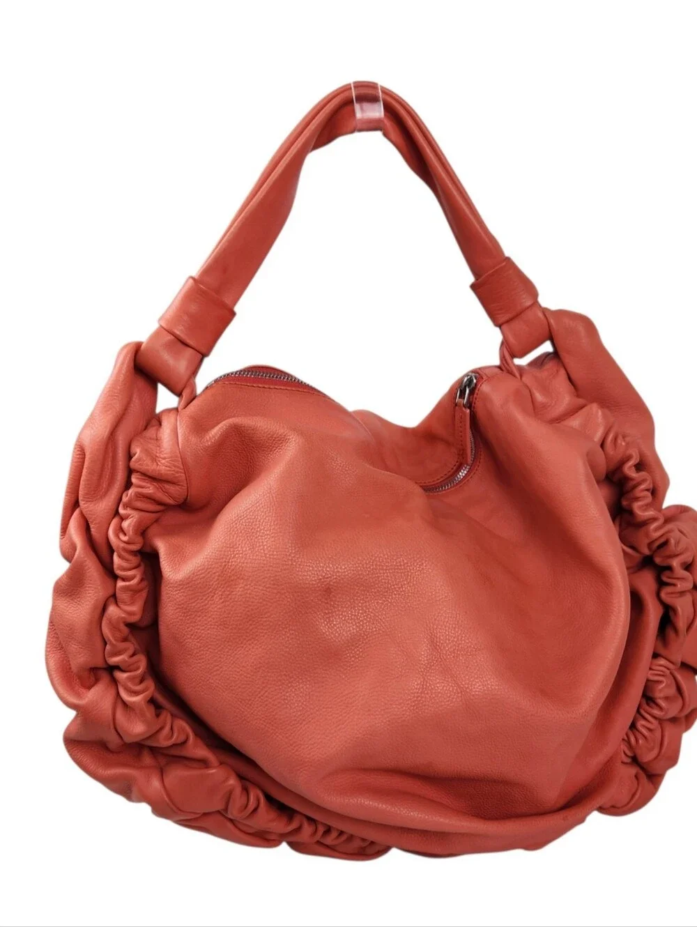Marni Vintage Rouched Orange Leather Hobo Handbag Shoulder Bag Purse Luxury